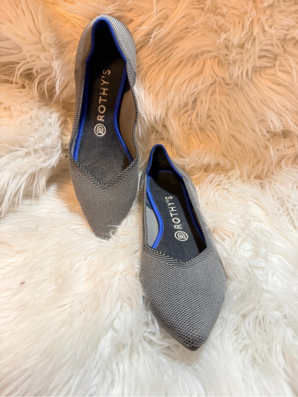 Rothy's Women's Pointed Flat in Gray with Blue Trim W9